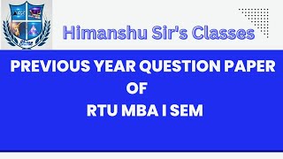 Previous Year Question paper of Operations ManagementRTU MBA I SEM 2022 [upl. by Lias389]