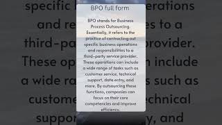 BPO Full form  What is a BPO  B P O full form [upl. by Husain]