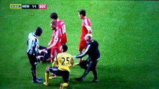 Newcastle United player hits referee 141213 [upl. by Erasaec956]