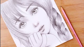 Pencil sketch  How to draw Cute Girl Face  step by step  Drawing Tutorial for beginners [upl. by Schramke]