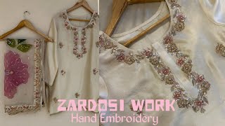 Zardosi work suit design 🌸 handwork embroidery ✨embroidery stitching [upl. by Atteram764]