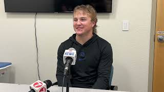 Boise State quarterback Maddux Madsen talks with the media after a 3730 loss at Fresno State [upl. by Ahsemaj416]