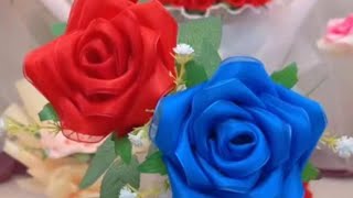 DIY Satin Ribbon Rose flowers  How to make ribbon rose  Ribbon decoration ideas  Ribbon hacks [upl. by Rumpf]