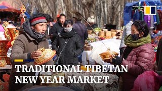 Traditional market opens for Tibetan New Year Losar preparations [upl. by Aynod]