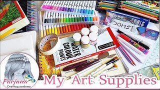 MY DRAWING SUPPLIES  Drawing Materials  Useful Art Supplies  Farjana Drawing Academy [upl. by Eivol]