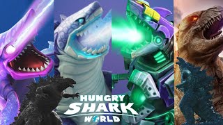 ALL HUNGRY SHARK GODZILLA amp BEAM LASER SHARKS   Hungry Shark World 10th [upl. by Nolrah]