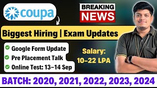 Coupa Biggest Hiring Test amp Interview Date Update  Early Career Program  Salary 1022 LPA [upl. by Anaicul]