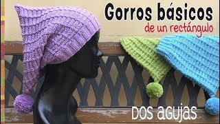 Gorros básicos de un rectángulo tejido a dos agujas en 3 tallas  Tejiendo Perú [upl. by Eenal931]