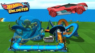 FUTURISMO CAR RACE IN COLOSSAL CLASH amp OCTOPUS TRACK  ATLANTIS THEME  MOBIL HOT WHEELS UNLIMITED [upl. by Harak]