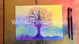 4 Spring Tree Waldorf wetonwet watercolor painting  Schilderen Lente  Vrijeschool natinnat [upl. by Dennis]