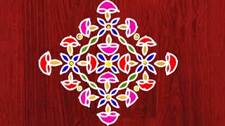 Karthigai madham special kolam151 dots colour rangoliEasy muggulu designs [upl. by Mussman]