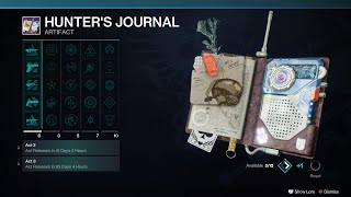 Hunters Journal New Seasonal Artifact  Season Episode Echoes  Season 24 Artifact  Destiny 2 [upl. by Hillery]