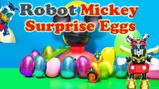 Exploring the Mickey Mouse Surprise Eggs with Robots and Friends [upl. by Sashenka461]