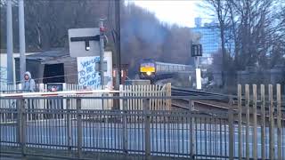 Trains At Spring Bank West Level Crossing 140418 [upl. by Enylodnewg842]