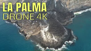 Drone The new lava delta Lava flows near the ocean between Todoque and La Laguna Mounts 4K 30 fps [upl. by Lesoj]