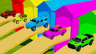 TRANSPORTING FIVE COLOR CARS FORD JEEP WILLYS TERRADYNE CHEVROLET NISSAN  Farming Simulator 22 [upl. by Lenrow656]