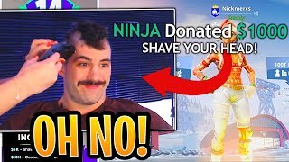 Ninjas BIG Donation to NickMercs to SHAVE His Head  Fortnite Best and Funny Moments [upl. by Netta]