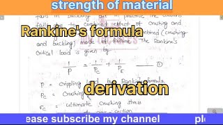 Rankines formula for crippling load derivationstrength of materialcolumns [upl. by Zeret]