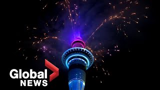 New Years 2021 Auckland New Zealand rings in New Year with fireworks show [upl. by Annayehc]