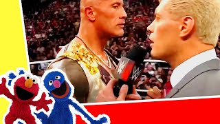 The Rock Gives Cody Rhodes Mystery Gift But It’s Elmo amp Grover [upl. by Uol605]