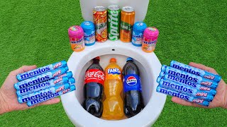 Big Coca Cola Pepsi Fanta and Mentos VS Sprite Fuse Tea Yedigün and Fruity Mentos in toilet [upl. by Euqinotna]