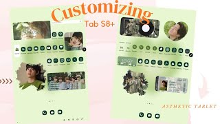 customizing samsung galaxy tab s8 plus  How to Make your homescreen Aesthetic  green theme 💚 [upl. by Anyzratak724]