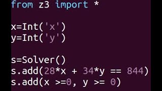 Solving a Linear Diophantine Equation using an SMT Solver [upl. by Rik]