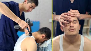 MASSAGE THERAPY ON CHAIR ASMR Head Back Face Massage w ASMR Tool [upl. by Tillford]