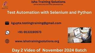 Selenium and Python Day 2 Video On 21st Nov 2024 Call or WhatsApp us on 919133190573 to Enroll [upl. by Kone]