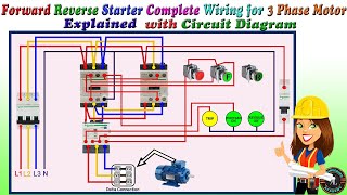 Forward Reverse Starter Complete Wiring for 3 Phase Motor  Forward Reverse Motor Control Connection [upl. by Otrebile]