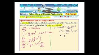 Find Rate of Change of Radius in Spherical Balloon when Volume is 36 pi CALCULUS [upl. by Tound]