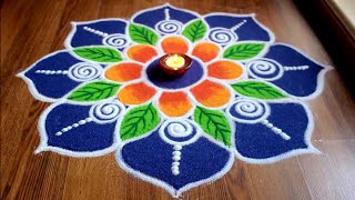 Rangoli designs for Diwali  Big and Simple flower rangoli designs with colours by Shital Daga [upl. by Wilhelm]