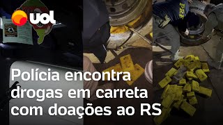 Doações no RS vídeo mostra polícia encontrando 51 quilos de drogas em carreta [upl. by Adiaroz]