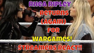 Streamers React Rhea Ripley Returns again For Wargames wwe wweraw wargames [upl. by Otsugua]