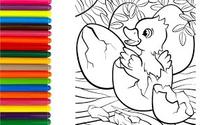 How To Draw And Color Easy a Cute Hatched Chick 🐣🌈 Drawing for Kids and Toddlers 🐣🌈Art Painting 118 [upl. by Westfahl]