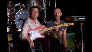 Michael J Fox joins Coldplay at Glastonbury surprises fans on guitar Our hero [upl. by Enialed]