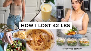 What I ate to lose 42 lbs  high protein meals  easy snacks [upl. by Bullis]