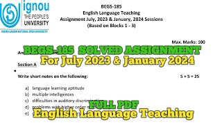 BEGS 185 SOLVED ASSIGNMENT 202324  Englishlanguageteaching begs185 ignou english teaching [upl. by Bevers]