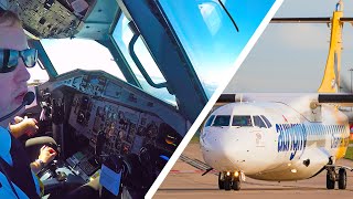 Cockpit Full Flight with ATC Aurigny ATR72 Manchester to Guernsey [upl. by Gnav]