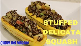 Low Fat Stuffed Delicata Squash  The Starch Solution WFPB [upl. by Nahtnhoj578]