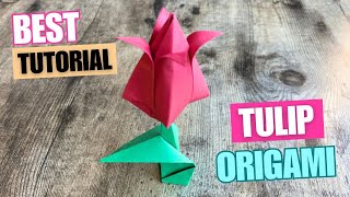 TULIP PAPER ORIGAMI EASY TUTORIAL  DIY ORIGAMI FLOWER TULIP  BEST ORIGAMI TUTORIAL TULIP FOLDING [upl. by Kariotta]