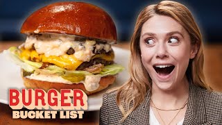 Elizabeth Olsen Gets a Burger Master Class  Burger Bucket List [upl. by Oiragelo]