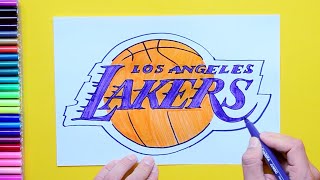 How to draw LA Lakers logo NBA Team [upl. by Acinor237]