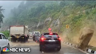 Video shows rock crush cars in deadly India landslide [upl. by Annia820]