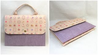 ペタンコポーチ簡単作り方 3ポケットタブレットケース作り方 裏地付ミニバッグ作り方 how to make a bag マルチケース作り方 [upl. by Dennard652]