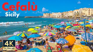 Cefalu Sicily Italy 🇮🇹 4K Beach Promenade Walking Tour 2022 [upl. by Attalanta715]