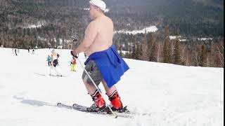 Russia Sheregesh 18 april 2018 Unrecognisable skiers skiing in the slope of ski resort at the [upl. by Annaeoj]