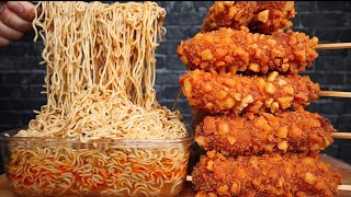 ASMR KOREAN POTATOE CORN DOGS AND RAMEN NOODLES MUKBANG [upl. by Jdavie]