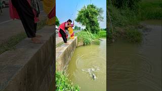 Two Lady Catch Big Size Monster Fish In Road Side Canal besthookfishing fishingtechnique fishtrap [upl. by Anniram]