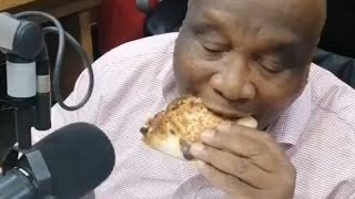 Ntate Thuso in studio enjoying Debonairs Pizza Wrap😄❤️ [upl. by Cynth]